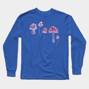 Blue and Red Fantasy Mushrooms Long Sleeve T-Shirt